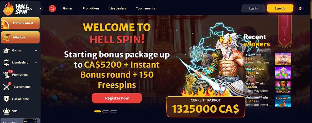 hell spin casino screen
